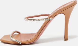 Amina Muaddi Brown Leather Gilda Slide Sandals