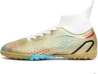 Generic Unisex Professional Athletic Training Football Boots - Men High-top Turf Soccer Shoes - Women Anti-Slip Soccer Cleats (Gold-Short Cleats,10.5)