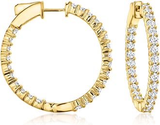 Ross-Simons Diamond Inside-Outside Hoop Earrings in 18kt Gold Over Sterling
