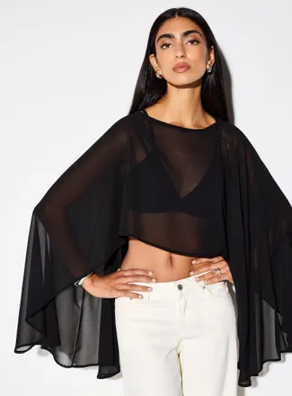 Icone Womens Sheer cape-sleeve chiffon poncho