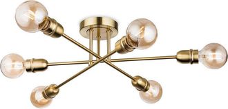 Netlighting Trident 6 Light Multi Arm Semi Flush Light Brushed Brass E27