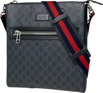Gucci Sherry Line Black Coated Canvas Leather Shoulder Bag (Pre-Owned)