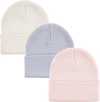 Hudson Baby Knitted Fold-Over Beanies in Lavender at Nordstrom