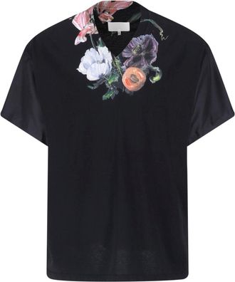 Maison Margiela Black V-Neck Floral Print T-Shirt