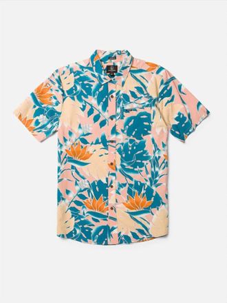 Volcom Mens Leaf Pit Floral Short Sleeves Shirt In Salmon