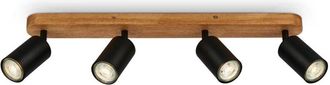 Briloner Lampada da soffitto retrò con legno, lampada da soffitto vintage a 4 luci, 4x attacco GU10, spot led regolabile, spot da soffitto rustico