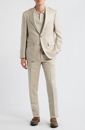 Canali Trim Fit Tan Linen & Silk Suit in Beige at Nordstrom, Size 42 Us