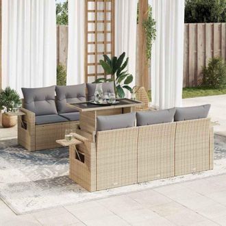 vidaXL Vidaxl - Set Sof&aacute;s De Jard&iacute;n 7 Piezas Y Cojines Rat&aacute;n Sint&eacute;tico Beige