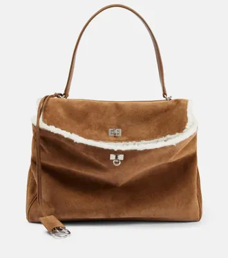 Balenciaga Rodeo Large shearling-lined suede shoulder bag