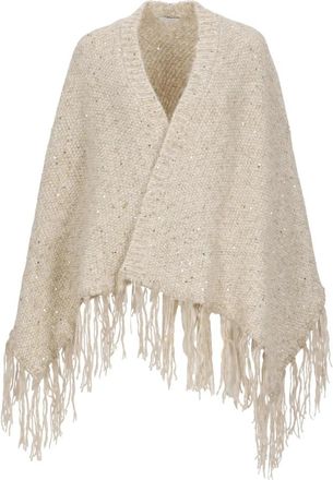 PESERICO Alpaca en Pailletten Cape - Dames - Ponchos - Beige - M - Pailletten - Jassen