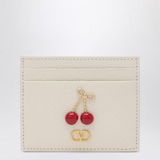 Valentino Garavani Cherryfic Kartenetui aus elfenbeinfarbenem Leder