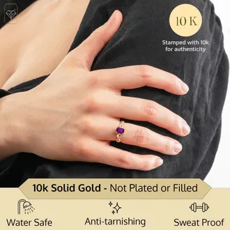 MAX + STONE Solid 10k Yellow or White Gold Emerald Cut Birthstone Rings with Twisted Band