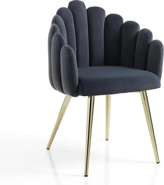 Oresteluchetta Silla De Dise&ntilde;o Vintage Con Forma De Concha En Terciopelo Gris Con Patas Doradas Ville
