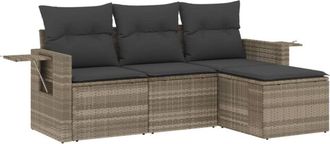 vidaXL Set De Sof&aacute;s De Jard&iacute;n 4 Pzas Y Cojines Rat&aacute;n Sint&eacute;tico Gris Vidaxl