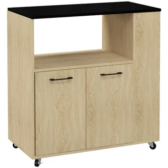 HOMCOM Carrello Da Cucina In Legno Con Armadietto A 2 Ante E Scaffale Laterale - Homcom