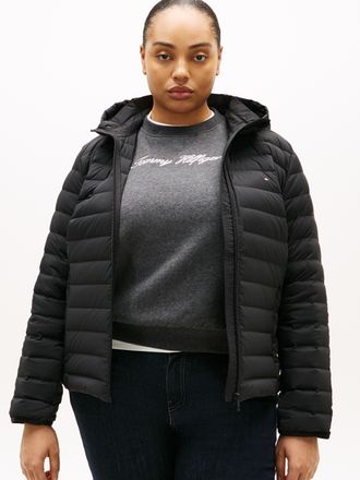 Tommy Hilfiger Steppjacke TOMMY HILFIGER CURVE CRV STRETCH NYLON LW DOWN JACKET, Damen, Gr. 46, schwarz, Web, Obermaterial: 93% Polyester, 7% Elasthan, unifarben, Ja
