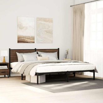 vidaXL Estructura De Cama Sin Colch&oacute;n Metal Roble Marr&oacute;n 193x203 Cm Vidaxl
