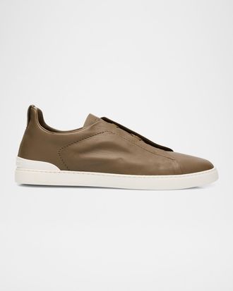 Ermenegildo Zegna Men & apos;s Triple Stitch Deerskin Leather Slip-On Sneakers