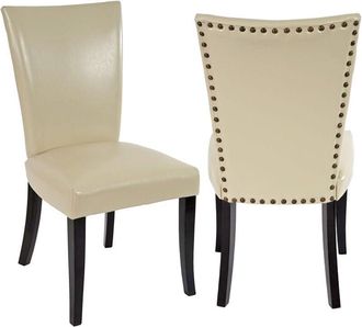 Hhg Set 2x sedie retrò eleganti Chesterfield ecopelle sala pranzo 62x50x93cm avorio piedi scuri