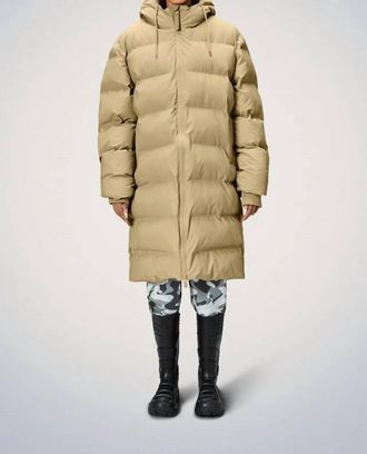 Rains Alta Long Puffer Jacket In Sand
