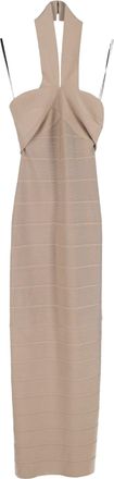 Hérve Léger Criss-Cross Halter Neck Maxi Dress in Beige Rayon