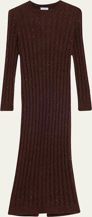 Brunello Cucinelli Mohair Pailette Cable Knit Maxi Sweater Dress