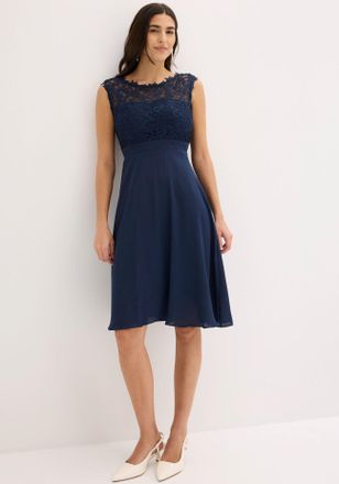 Bonprix Minikleid BONPRIX Minikleid mit Spitze, Damen, Gr. 48, N-Gr, blau (dunkelblau), Obermaterial: 100% Polyester. Futter: 100% Polyester. Spitze: 100% Pol