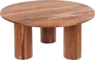Beliani Mesa Auxiliar De Centro Moderna Tablero De Madera De Acacia Patas De Madera Ligera Colina