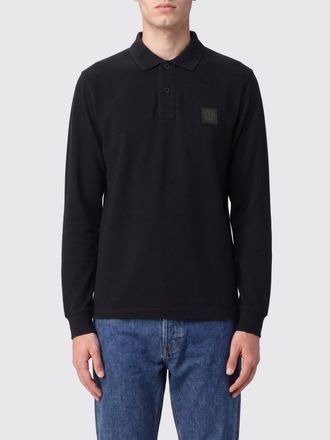 Stone Island Polo in cotone a maniche lunghe slim fit con logo Compass