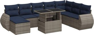 vidaXL 9 Piece Garden Sofa Set with Cushions Grey Poly Rattan Acacia Vidaxl