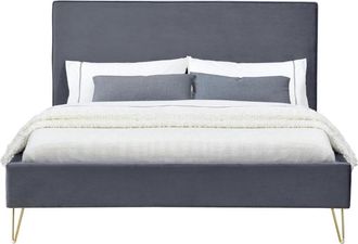 Concept Usine Cama de terciopelo gris y latón de 140