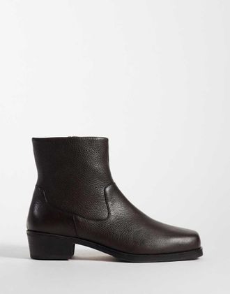 Asos stivali con zip e tacco cubano in pelle martellata marrone