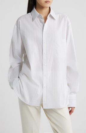 BOSS Bertyna Monday Cotton Button-Up Shirt in Pale Lagoon at Nordstrom, Size 12