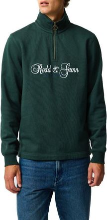 Rodd & Gunn Jubilee Embroidered Logo Cotton French Terry Quarter Zip Pullover in Forest at Nordstrom, Size Xxx-Large