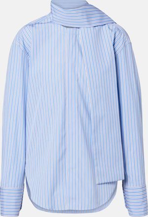 Plan C Scarf-detail striped cotton shirt