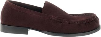 Dries Van Noten Burgundy Square-Toe Loafers with Subtle Gathering