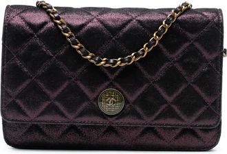 Chanel 2013-2014 Quilted Iridescent Lambskin Tartan Button Wallet On Chain crossbody bag - Paars