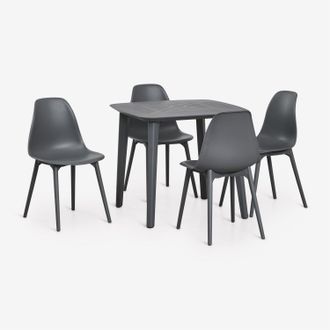 Sklum Set De Mesa Cuadrada 85x85 Cm Y 4 Sillas De Jard&iacute;n En Polipropileno Scand Sklum