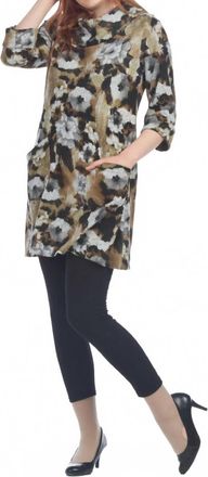 Papillon Floral 3/4 Sleeve Dress With Foldover Collar In Multi