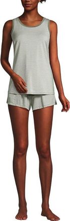 Lands End Cooling 3 Piece Pajama Set - Robe Tank and Shorts in Sage Mini Stripe at Nordstrom, Size X-Large