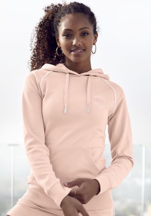 H.I.S Hoodie H.I.S, Damen, Gr. 32/34, rosa (salmom), Interlock, Obermaterial: 60% Baumwolle, 40% Polyester, unifarben, Basic, mit Paspel, Sweatshirts Hoodie