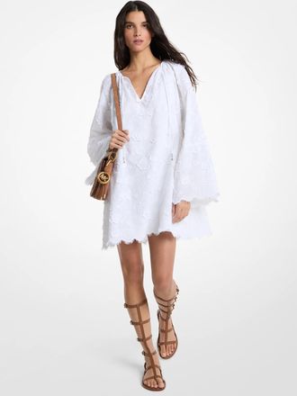 Michael Kors Floral Embroidered Cotton Voile Dress