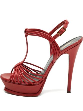 Saint Laurent platform ankle-strap sandals - women - Calf Leather/Calf Leather/Calf Leather - 38 - Red