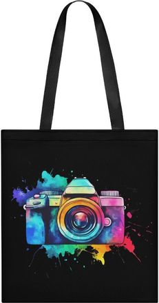 Generic Colorful Watercolor Illustration of Camera Womens Tote Casual Shopping Bag Lightweight Shoulder Bags Hobos Handbag for Work Travel Daily 35x40cm