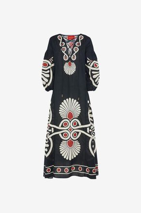 La DoubleJ Geschn&uuml;rtes Maxikleid aus Baumwollvoile Viviana Medaillon Plac&eacute;e