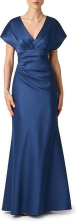 Aidan Mattox Pleated Stretch Mikado Gown in Navy at Nordstrom, Size 10