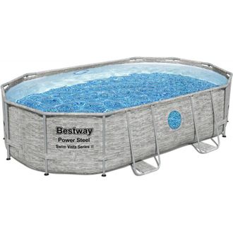 Bestway Piscina Desmontable Tubular Bestway Power Steel Dise&ntilde;o Piedra 488x305x107 Cm Depuradora Arena 3.028 L/h Cobertor Y Escalera