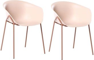 Beliani Set of 2 Garden Chairs Beige Plastic Seat Black Metal Legs All-Weather Modern METEORA