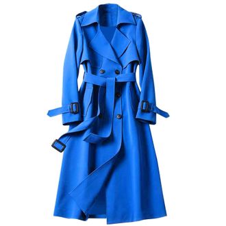 Generic Trench Coat Womens Blue Long: Winter Coat Tailored Transition Coat with Belt Autumn Jackets Transition Jacket Winter Jacket Elegant Womens Jackets Lon