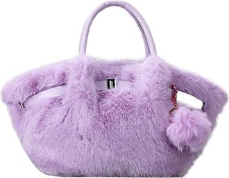 Generic Womens Plush Bags Plush Bag Bucket Handbag Folded Ball Shoulder Crossbody Small Size Polyester Lining Magnetic(PURPLE)